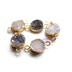 Druzy connector in gold frame - light grey color