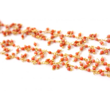 Chain Coral round stones 2- 3mm, Gold Plated