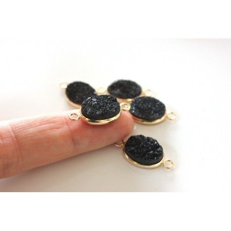 Druzy connector in gold frame - black 