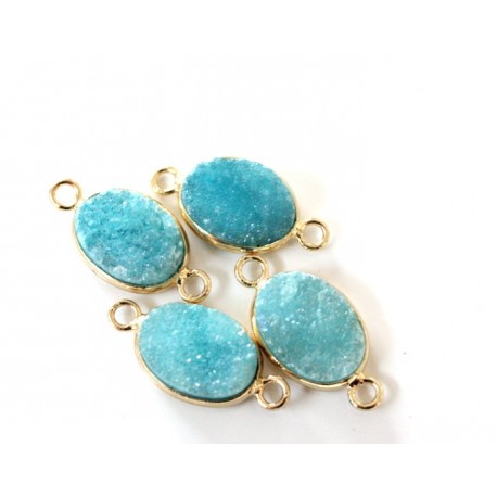 Druzy connector in gold frame - aqua blue 