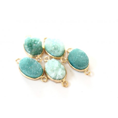 Druzy connector in gold frame - green 