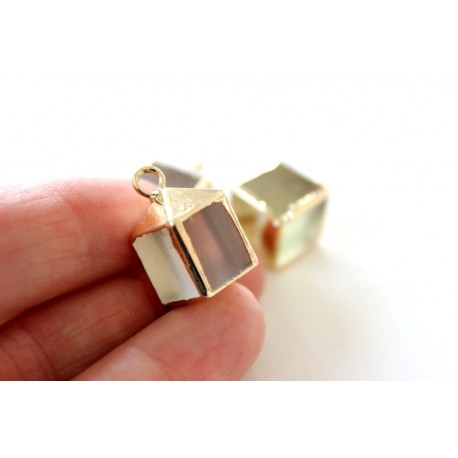 Smoky quartz pendant, cube 12x12mm