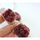 Red Druzy Quartz beads, oval, gold plated