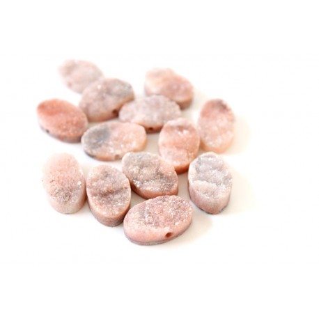 Oval Druzy Stones Drilled Natural Pink Color 10x15mm 