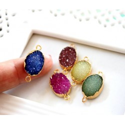 Druzy connector in gold frame pink color style 1