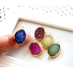 Druzy connector in gold frame green color style 5