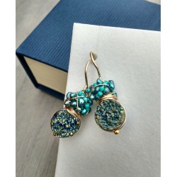 Druzy earrings with Teal seed pearls 