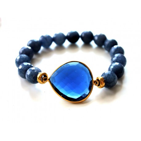 Blue Quartz and Faceted Agate Bracelet