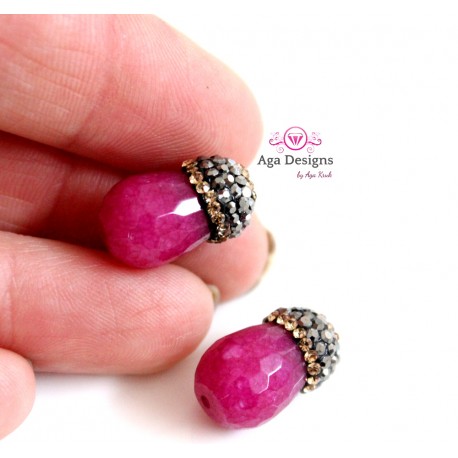 HOT PINK Jade stones set of two