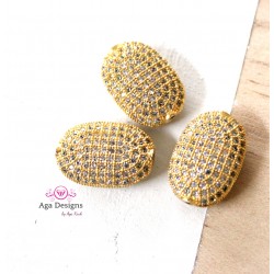 Gold, Egg Beads, CZ Pave Beads, 16x11mm, Cubic Zirconia Pave Bead, Oval Beads with Clear CZ Pave