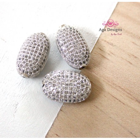 Egg Beads, CZ Pave Beads, 16x11mm, Cubic Zirconia Pave Bead, Oval Beads with Clear CZ Pave