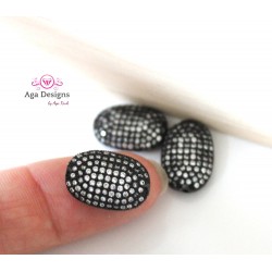 Gunmetal (Black), CZ Pave Beads, 16x11mm, Cubic Zirconia Pave Bead, Oval Beads with Clear CZ Pave