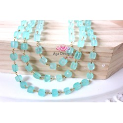 Chain Mint Chalcedony stone cubes stones 6mm, Gold Filled Wire