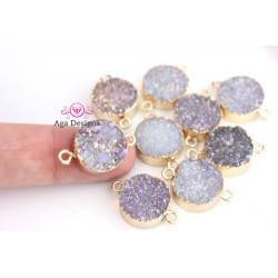 Druzy connector in gold frame lavender color