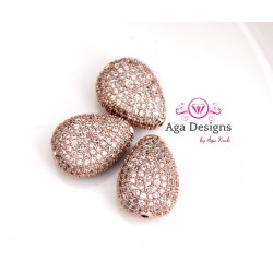 Rose Gold CZ Pave Beads, 14x10mm, Cubic Zirconia Pave Bead, Oval Beads with Clear CZ Pave