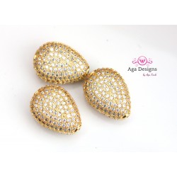 GOLD Beads, CZ Pave Beads, 14x10mm, Cubic Zirconia Pave Bead, Oval Beads with Clear CZ Pave