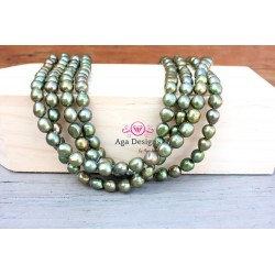 Center drilled oval shape Green fresh water pearls 5x6mm