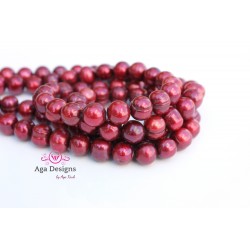 Center drilled round shape Garnet fresh water pearls 8.5-9mm