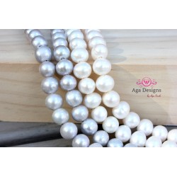 Round 2mm hole fresh water pearls SILVER color