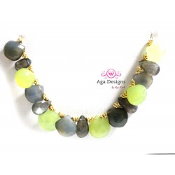 Porto Necklace 3 - Lime Green Chalcedony, Grey/Blue Chalcedony and Labradorite.