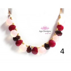 Porto Necklace 4 - Ruby, Garnet and Rose Chalcedony stones.