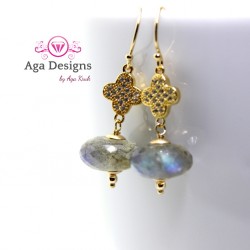 Earrings with faceted Labradorite stones with flower