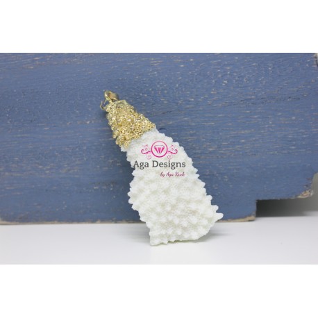 White Coral Pendant with gold bail 5