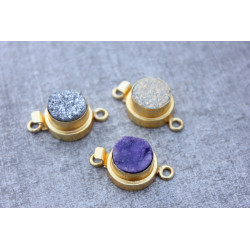 Gold Vermail Clasp with druzy purple 12x20mm -rose shape