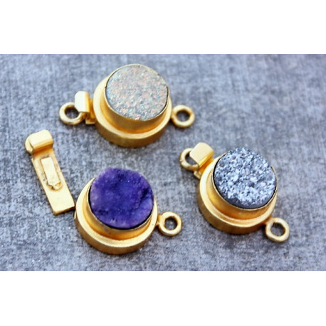 Gold Vermail Clasp with druzy purple 12x20mm -rose shape