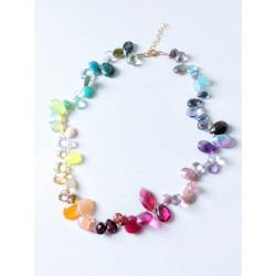 Charm Rainbow Gemstone Necklace with 14 Gold Filled findings Handmade Rainbow Necklace, Colorful Tear Drop Gemstones