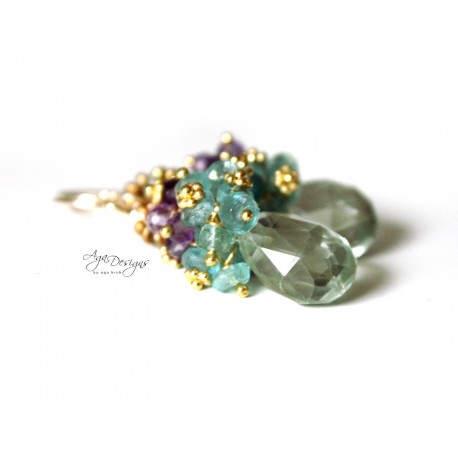 Green Pyrite and Amethyst Earrings