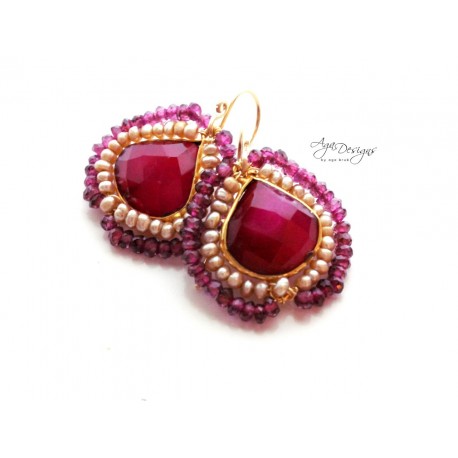 Ruby Red with Pearls and Garnet Earrings