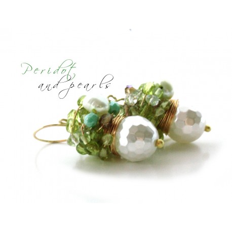 White Pearls and Peridot Earrings