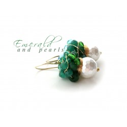 White Pearls and Green Quartz Earrings