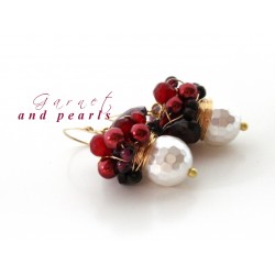 White Pearls and Garnet Earrings