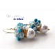 White Pearls and Aquamarine Earrings