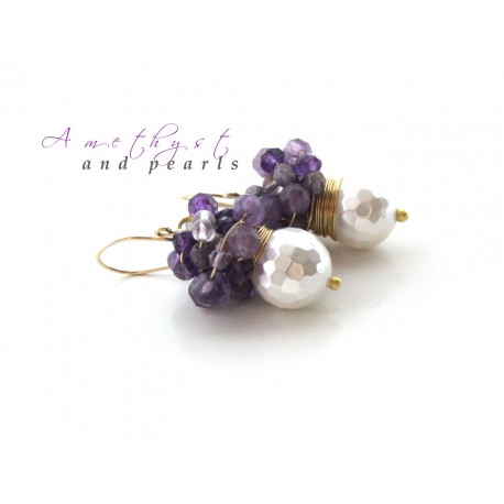 White Pearls and Amethyst Earrings