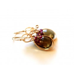 Smoky Quartz and Garnet Earrings