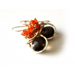 Smoky Quartz and Carnelian Earrings