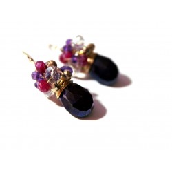 Peacock Pyrite and Ruby Earrings