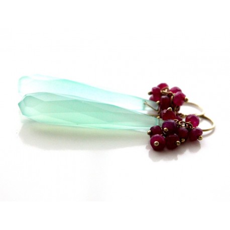 Mint Chalcedony and Ruby Earrings