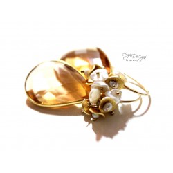 Honey Quartz and Pearls Earrings