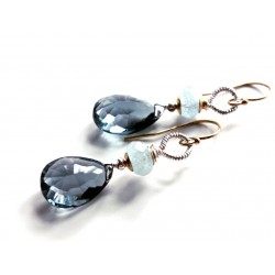 Aquamarine and Sapphire Quartz Earrings