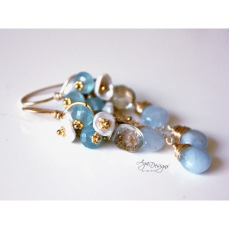 Aquamarine and Pearls Earrings